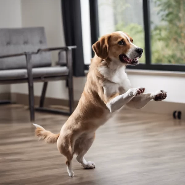 Dog learning to walk n hind legs during doggie daycare